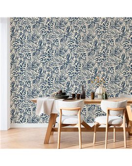 bls107556012 papel pintado blue shades caselio hojas topo azul tejido no tejido super lavable