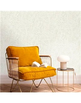 bls107550000 papel pintado blue shades caselio hojas blanco roto nacar tejido no tejido super lavable