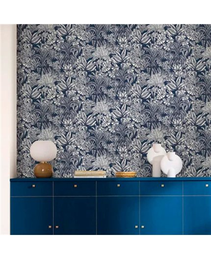 bls107486160 papel pintado blue shades caselio hojas azul blanco roto tejido no tejido super lavable