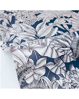 bls107486160 papel pintado blue shades caselio hojas azul blanco roto tejido no tejido super lavable