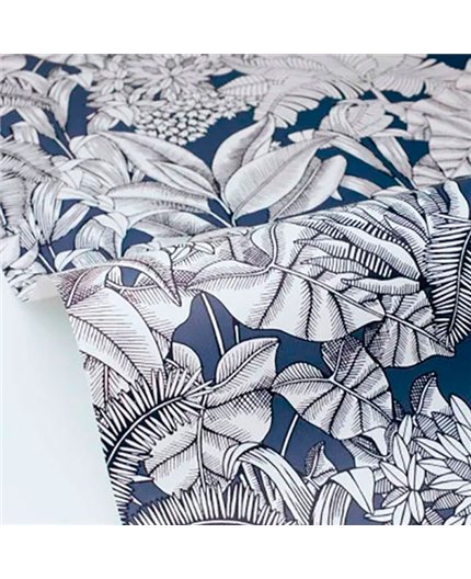 bls107486160 papel pintado blue shades caselio hojas azul blanco roto tejido no tejido super lavable