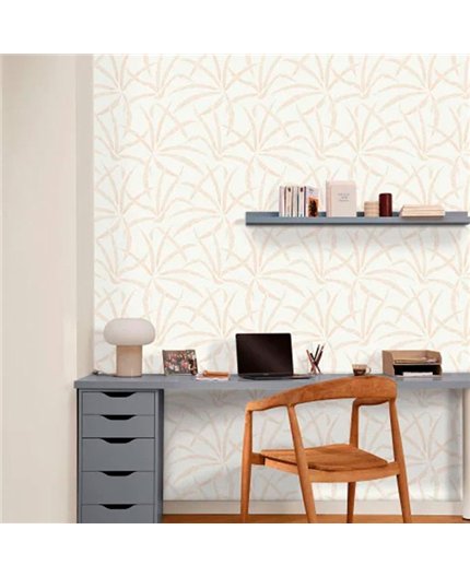 bls107460020 papel pintado blue shades caselio hojas blanco roto oro tejido no tejido lavable