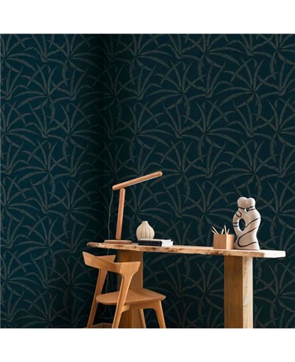bls107466128 papel pintado blue shades caselio hojas azul oro tejido no tejido lavable