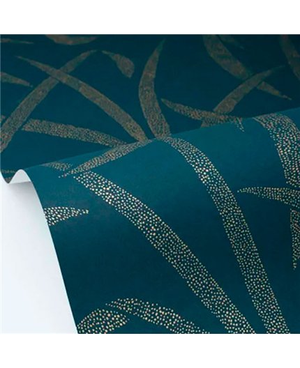 bls107466128 papel pintado blue shades caselio hojas azul oro tejido no tejido lavable