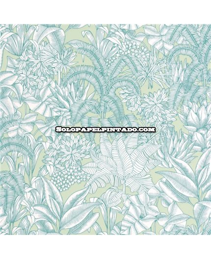 bls107486070 papel pintado blue shades caselio hojas verde blanco roto tejido no tejido super lavable