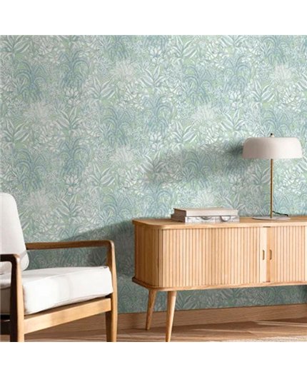 bls107486070 papel pintado blue shades caselio hojas verde blanco roto tejido no tejido super lavable