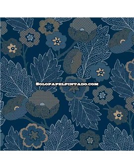 28273 papel pintado antibes iberostil flores azul ocre tejido no tejido lavable