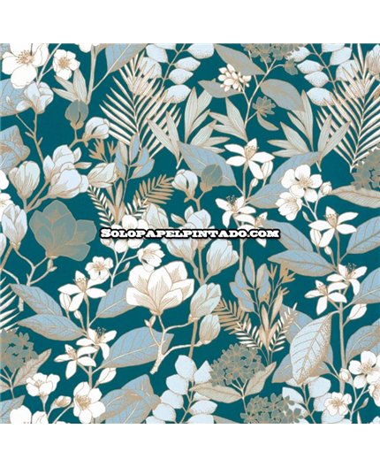 bls102656162 papel pintado blue shades caselio flores verde azul tejido no tejido super lavable