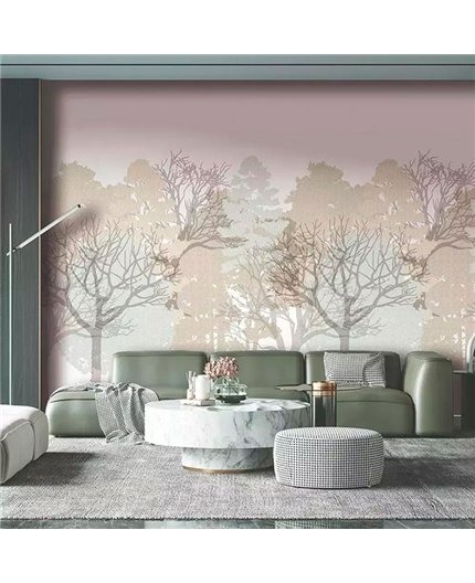 Ref.28290. mural antibes bosque gris, marrón y verde y fondo blanco roto de iberostil