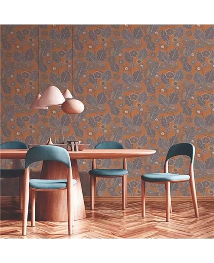 Ref.28272. papel pintado antibes flores acuarela gris, topo y amarillo y fondo ocre de iberostil