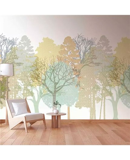 Ref.28291. mural antibes bosque verde y azul sobre fondo blanco roto de iberostil