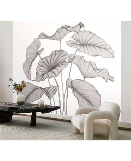 Ref.1551-M-WDWT202229240NW foto de ambiente hojas wonderwalls 3 fondo Blanco Roto con Gris y Negro