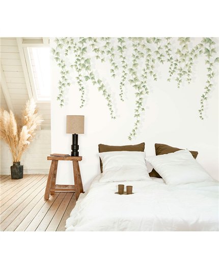 Ref.1551-M-WDWT202277407NW foto de ambiente hojas wonderwalls 3 fondo Blanco Roto con Verde
