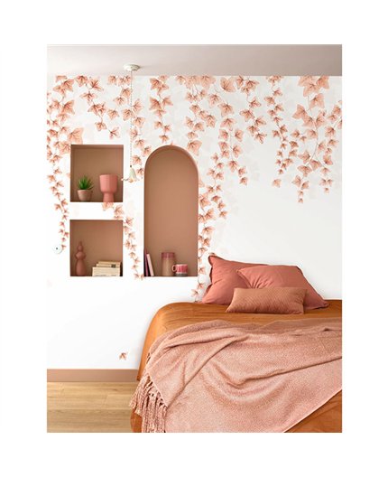 Ref.1551-M-WDWT202274207NW estancia decorada con hojas Beige y Marrón y fondo Blanco Roto, wonderwalls 3
