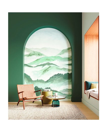 Ref.1551-M-WDWT202177205NW ambiente real de paisaje wonderwalls 3, sobre fondo Blanco Roto en tonos Verde