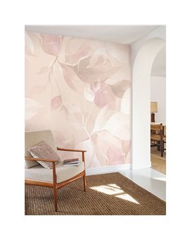 Ref.1551-M-WDWT202284405NW ambiente real de hojas wonderwalls 3, sobre fondo Rosa en tonos Beige y Topo