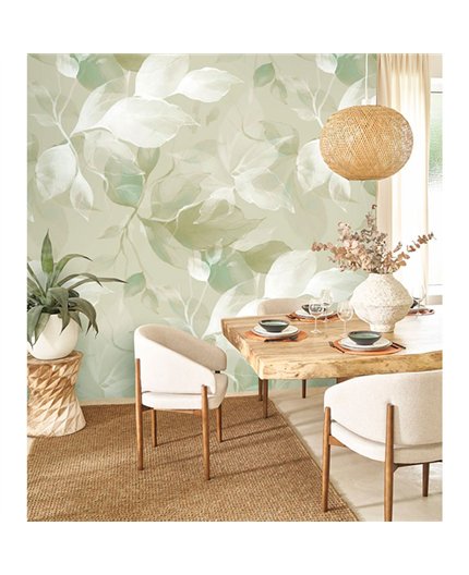 Ref.1551-M-WDWT202287605NW ambiente con wonderwalls 3 hojas Blanco Roto sobre fondo Verde