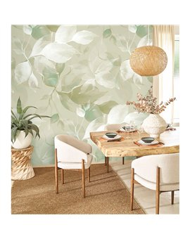 Ref.1551-M-WDWT202287605NW ambiente con wonderwalls 3 hojas Blanco Roto sobre fondo Verde