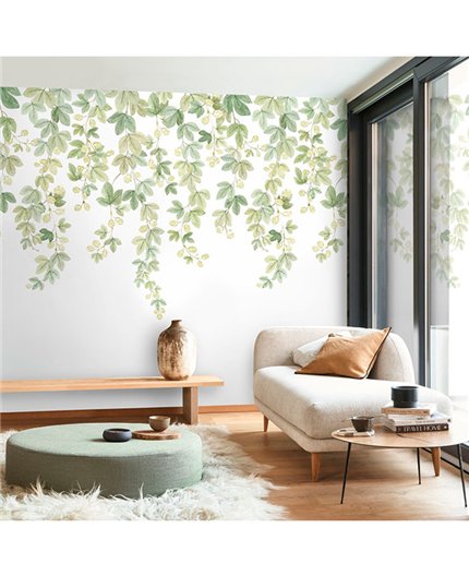 Ref.1551-M-WDWT202317805NW foto de ambiente hojas wonderwalls 3 fondo Blanco Roto con Verde