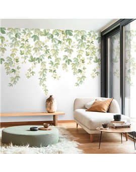 Ref.1551-M-WDWT202317805NW foto de ambiente hojas wonderwalls 3 fondo Blanco Roto con Verde