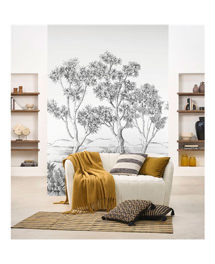 Ref.1551-M-WDWT202219005NW estancia decorada con bosque Gris y Negro y fondo Blanco Roto, wonderwalls 3