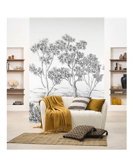 Ref.1551-M-WDWT202219005NW estancia decorada con bosque Gris y Negro y fondo Blanco Roto, wonderwalls 3