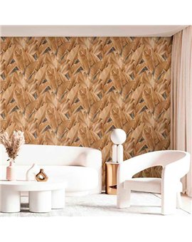 Ref.13303 papel pintado tahiti hojas tropicales Beige sobre fondo Gris