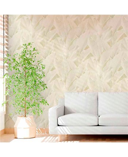 Ref.13305 papel pintado tahiti hojas tropicales en tono Beige