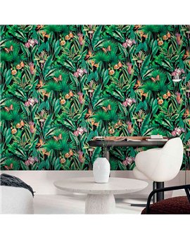 Ref.13334 papel pintado tahiti flores Multicolor sobre Negro