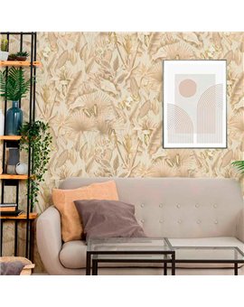 Ref.13331 papel pintado tahiti flores Marrón sobre Beige