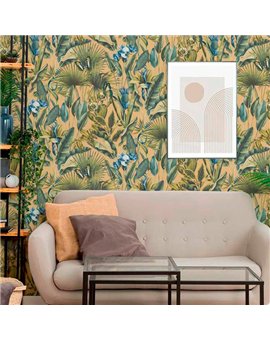 Ref.13333 papel pintado tahiti flores en Multicolor sobre Beige