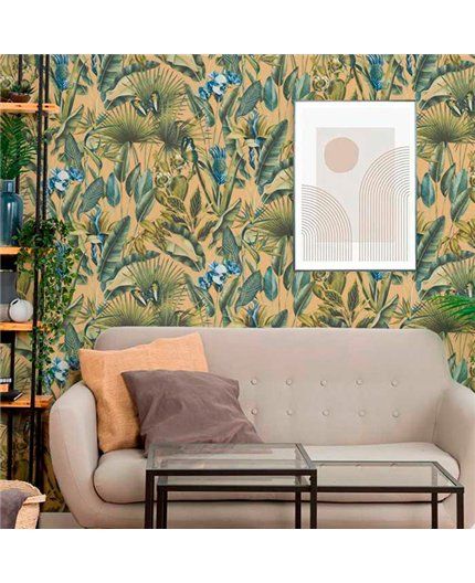 Ref.13333 papel pintado tahiti flores en Multicolor sobre Beige