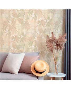 Ref.13318 papel pintado tahiti ramas en Topo y Blanco Roto sobre Beige