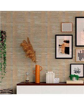 Ref.13328 papel pintado tahiti rayas Dorado y fondo Topo
