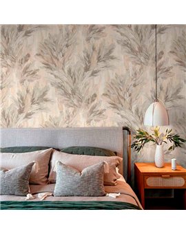 Ref.13345 papel pintado tahiti follaje tropical Marrón sobre fondo Beige