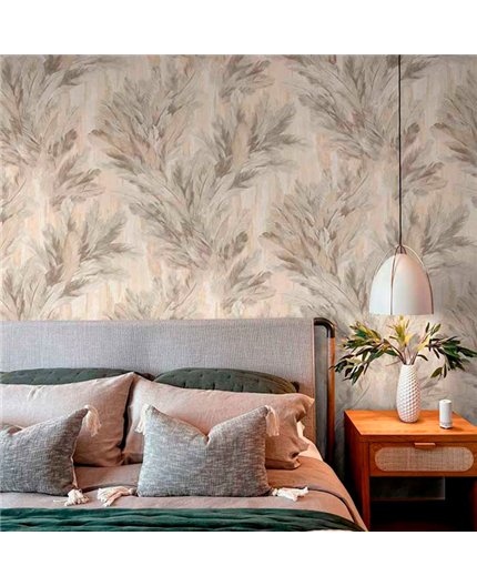 Ref.13345 papel pintado tahiti follaje tropical Marrón sobre fondo Beige
