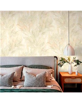 Ref.13346 papel pintado tahiti follaje tropical colores Topo, fondo Beige