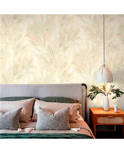 Ref.13346 papel pintado tahiti follaje tropical colores Topo, fondo Beige
