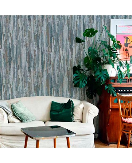 Ref.13356 papel pintado tahiti manchas Azul, Marrón y Plateado sobre Gris