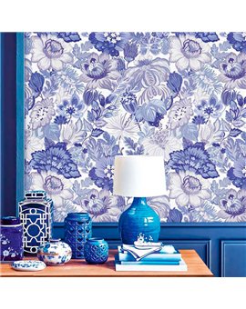 Ref.13361 papel pintado tahiti flores menudas en Azul sobre Blanco Roto