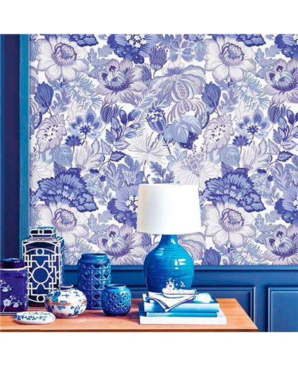 Ref.13361 papel pintado tahiti flores menudas en Azul sobre Blanco Roto