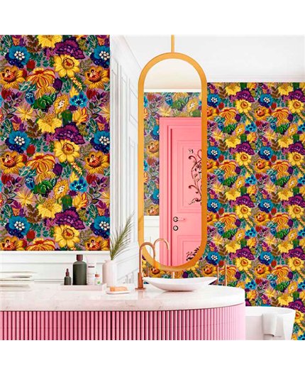 Ref.13362 papel pintado tahiti flores menudas Multicolor y fondo Violeta