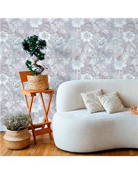 Ref.13360 papel pintado tahiti flores menudas Blanco Roto y Marrón sobre fondo Topo