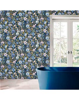 Ref.21104 foto de ambiente flores acuarela silva essence fondo Azul con Verde y Beige