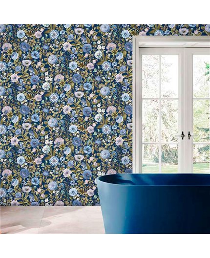 Ref.21104 foto de ambiente flores acuarela silva essence fondo Azul con Verde y Beige