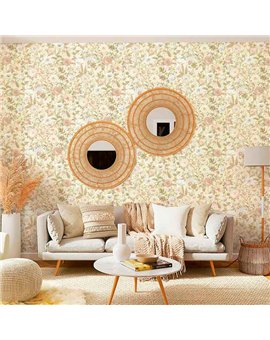 Ref.21101 estancia decorada con flores grabado Verde, Blanco Roto y Dorado y fondo Beige, silva essence