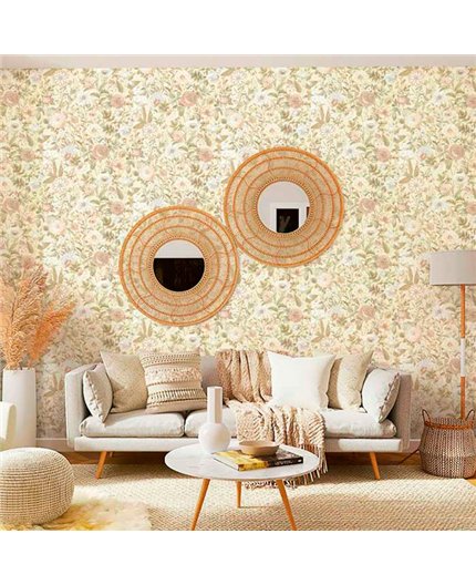 Ref.21101 estancia decorada con flores grabado Verde, Blanco Roto y Dorado y fondo Beige, silva essence