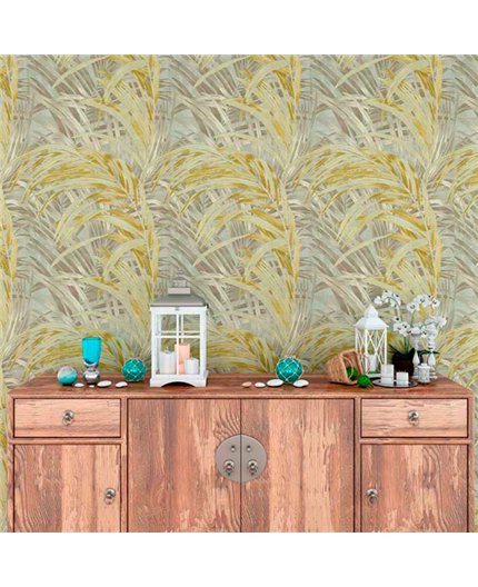 Ref.21140 ambiente con silva essence hojas eucalipto Verde sobre fondo Topo
