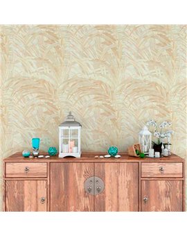 Ref.21138 estancia decorada con hojas eucalipto Dorado y fondo Beige, silva essence