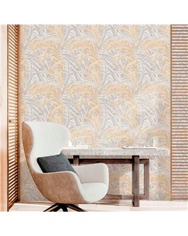 Ref.21137 ambiente real de hojas eucalipto silva essence, sobre fondo Topo en tonos Dorado
